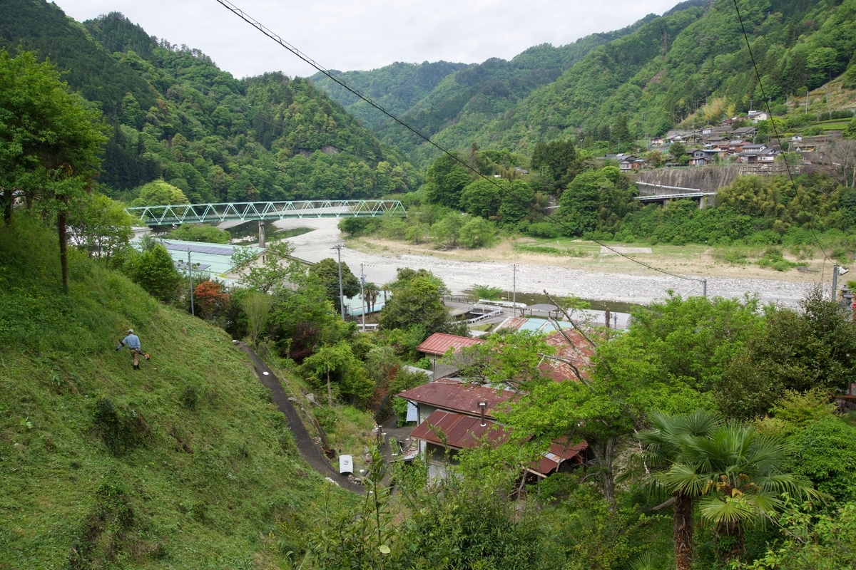 天竜川を見下ろす。草刈りをされていた。