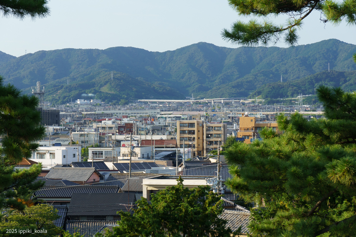 蒲郡市街が見渡せる。向こうに見えるのが新幹線の高架